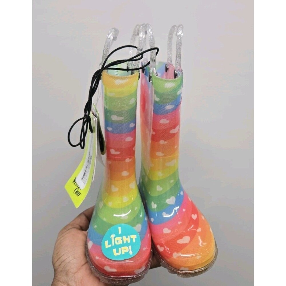Western Chief Toddler Lighted Heart Waves Girls Rain Boots Multicolor